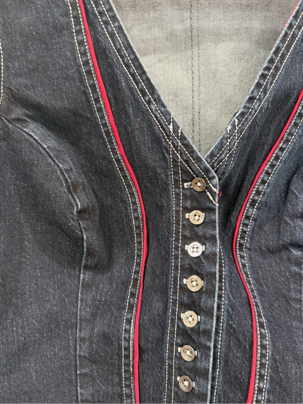 Pilcro Dark Indigo Denim Vest with Red Trim - Picture 2 of 5